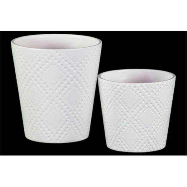 Urban Trends Collection Ceramic Round Pot with Embossed Classic Pattern Design Body White Set of 2 37324